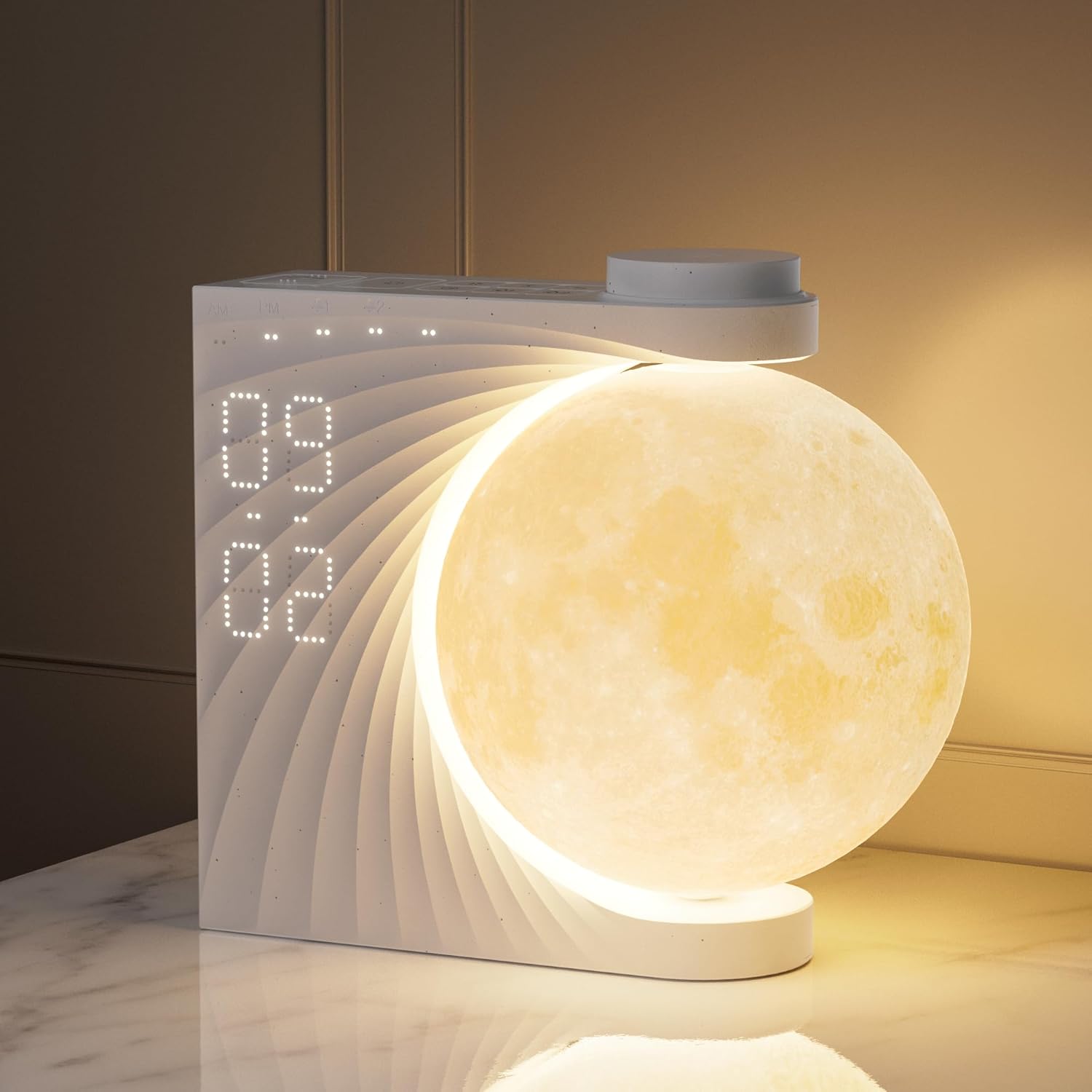 Transform Your Sleep – Sunrise Alarm Clock with 360° Rotating Moon Lamp, Soothing Nature Sounds, Dual Alarms & Snooze for Heavy Sleepers