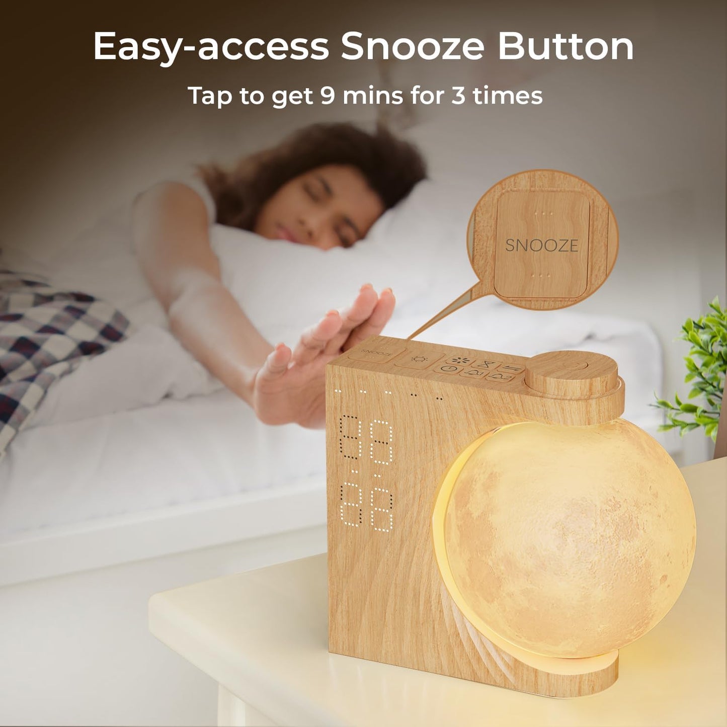 Transform Your Sleep – Sunrise Alarm Clock with 360° Rotating Moon Lamp, Soothing Nature Sounds, Dual Alarms & Snooze for Heavy Sleepers